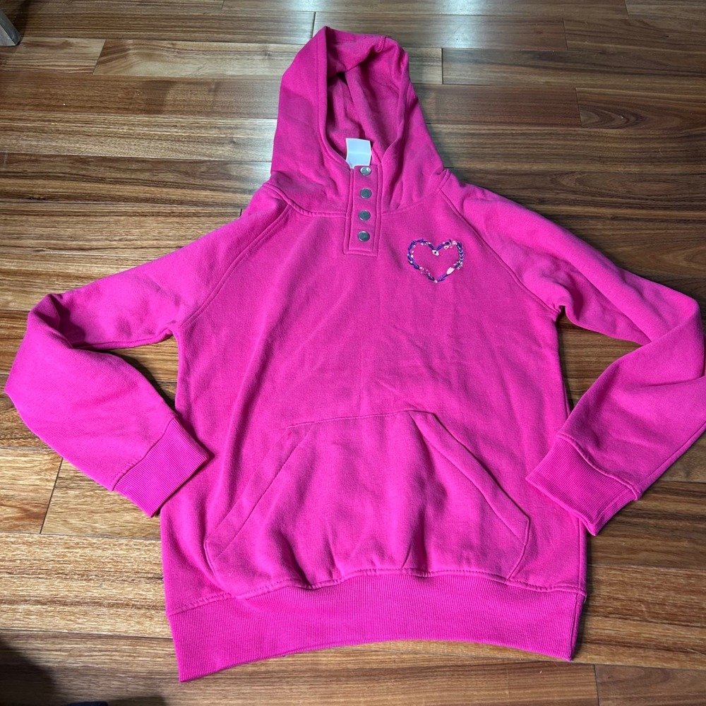 Artisans Pink flower Heart Hoodie Womens Small Sweatshirt Button Up Pullover